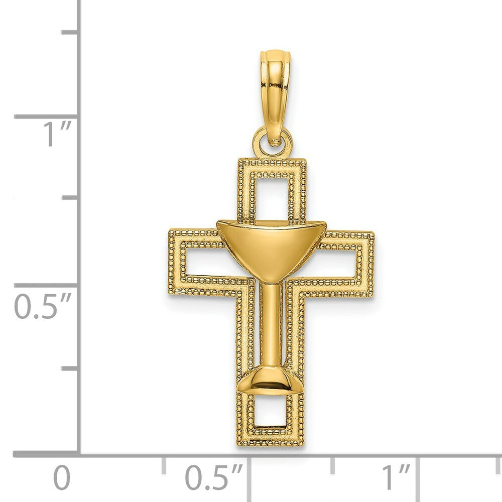 14K Yellow Gold Polished Cross With COMMUNION CUP Charm Pendant