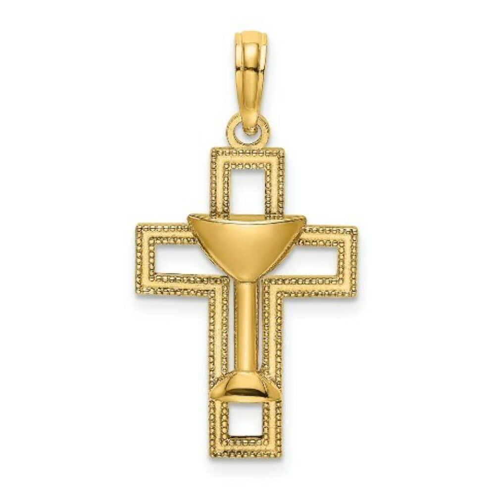 14K Yellow Gold Polished Cross With COMMUNION CUP Charm Pendant