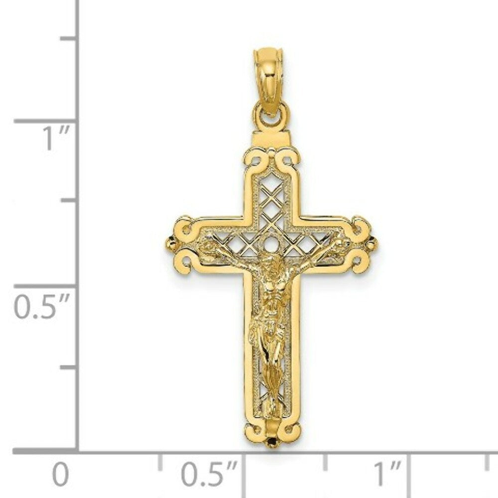 14K Yellow Gold Fancy Crucifix Charm Pendant