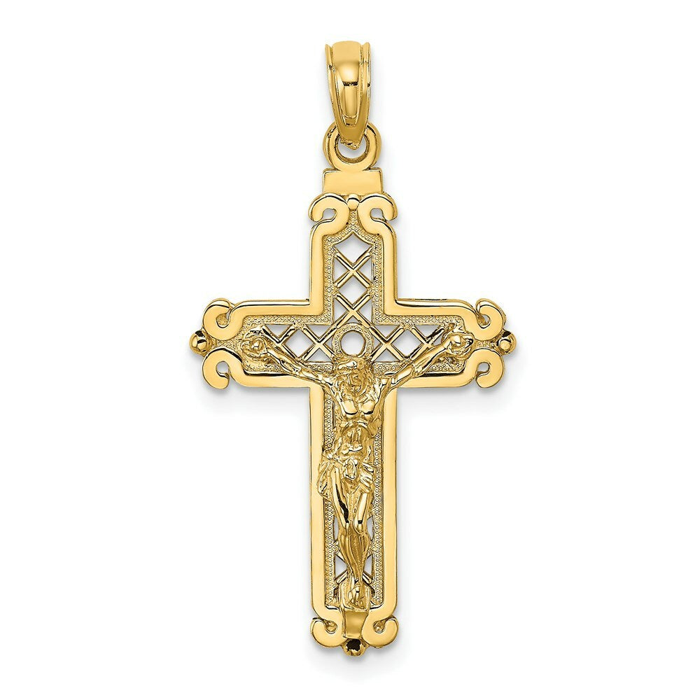 14K Yellow Gold Fancy Crucifix Charm Pendant