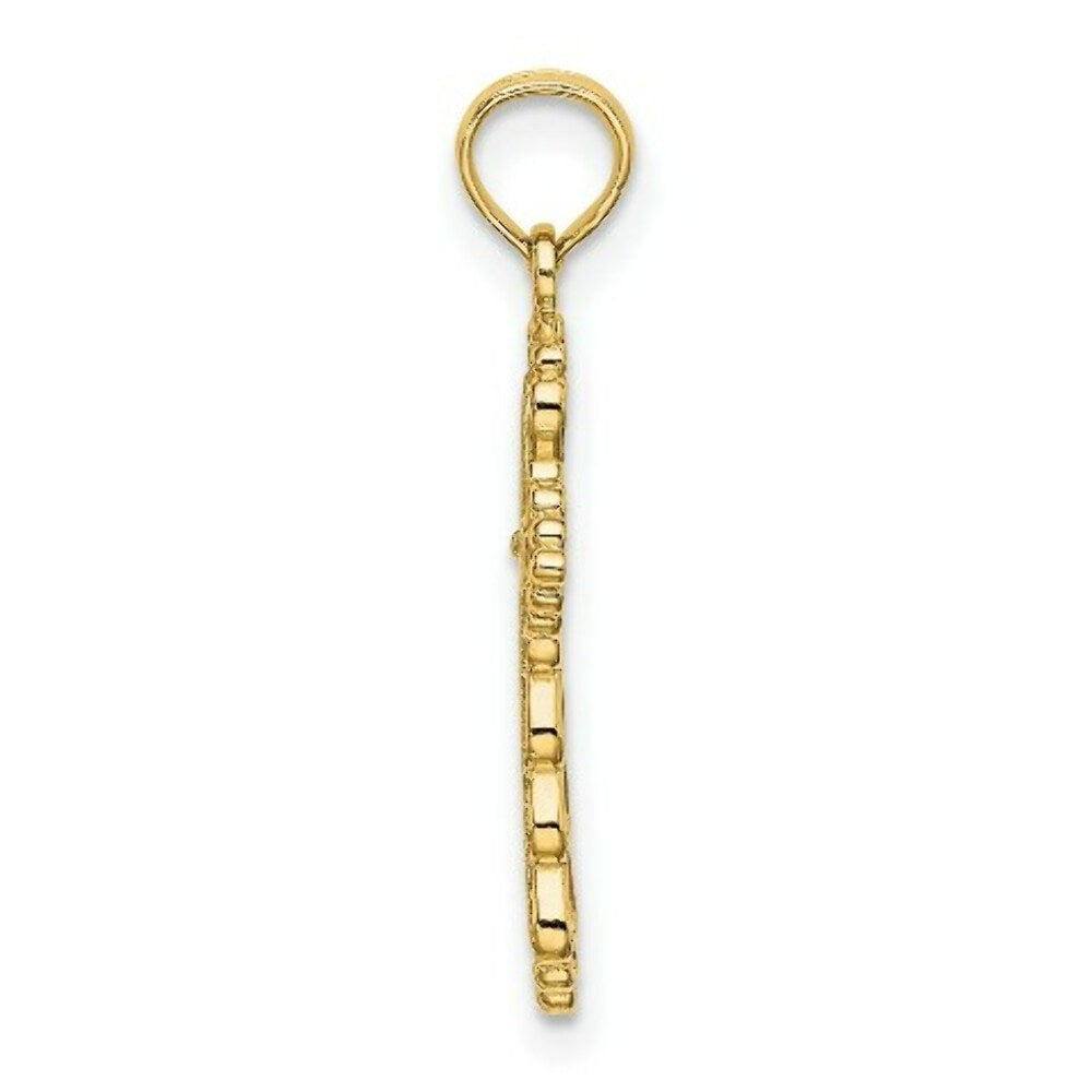 14K Yellow Gold SCALLOPED Cross With CUT-OUT CENTER Charm Pendant