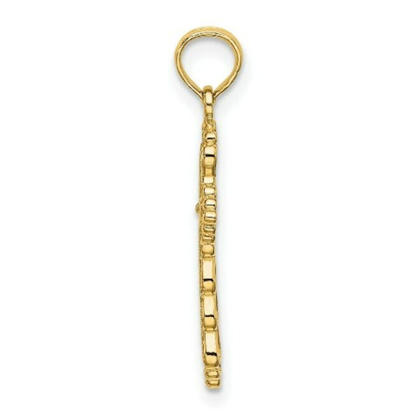14K Yellow Gold SCALLOPED Cross With CUT-OUT CENTER Charm Pendant