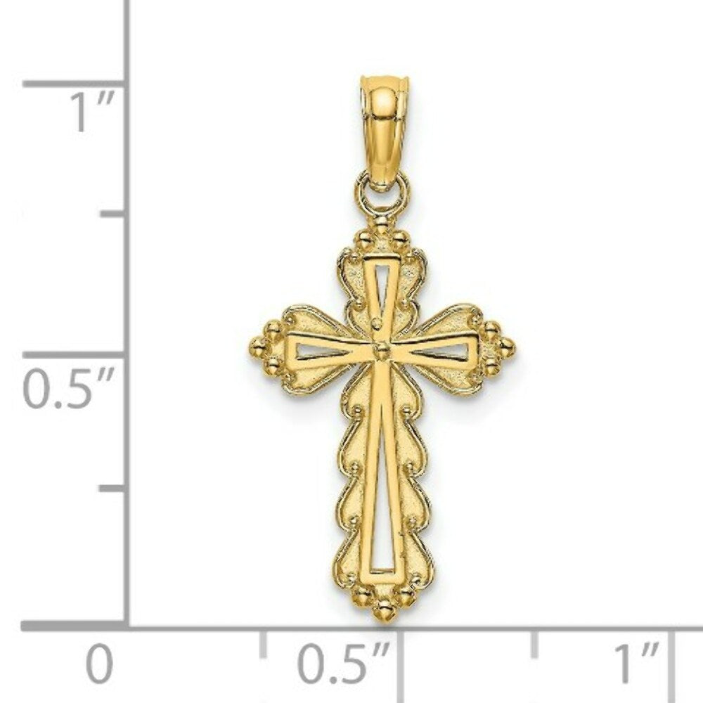 14K Yellow Gold SCALLOPED Cross With CUT-OUT CENTER Charm Pendant