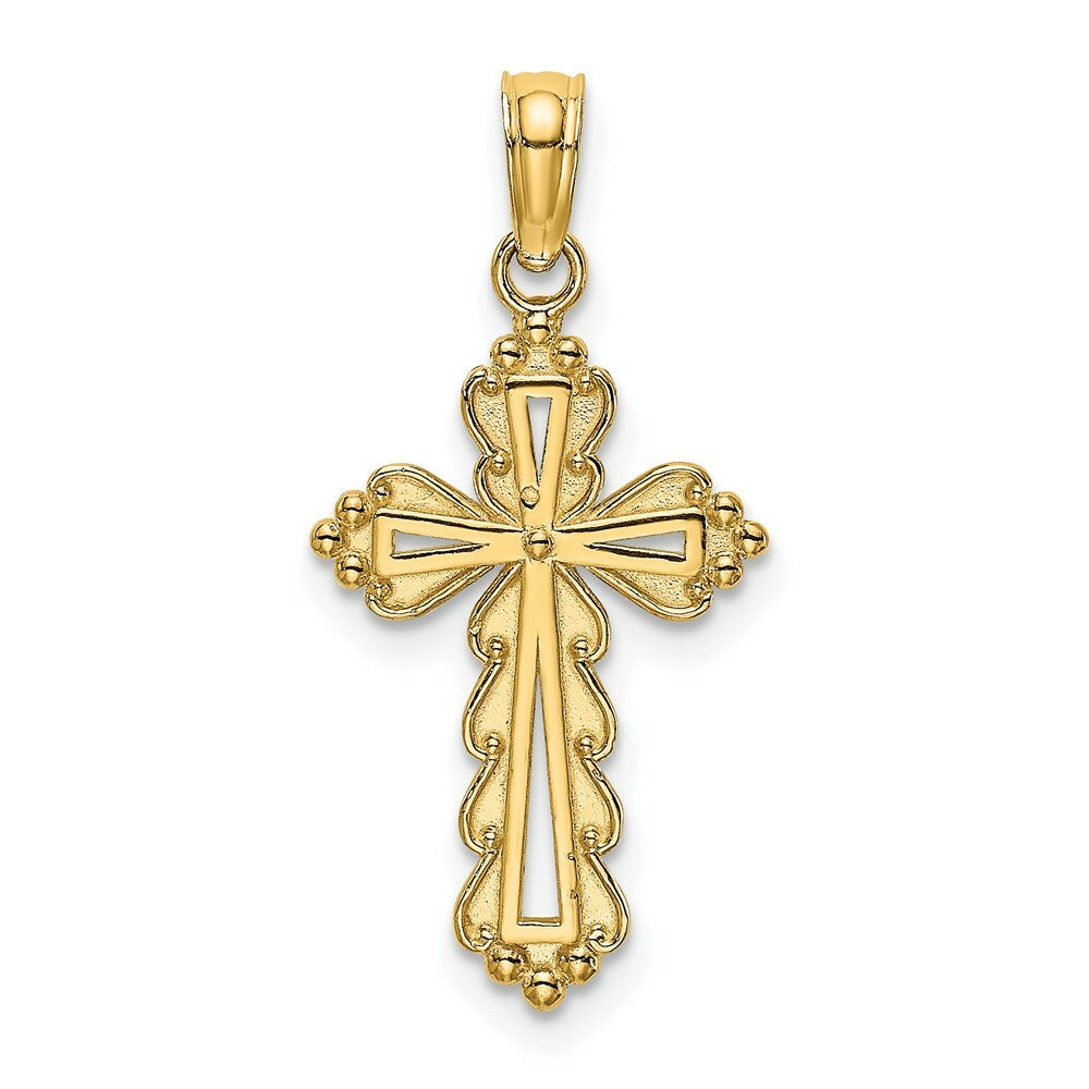 14K Yellow Gold SCALLOPED Cross With CUT-OUT CENTER Charm Pendant