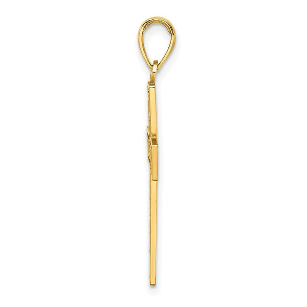 14K Yellow Gold I Love JESUS Cross With Hearts Charm Pendant