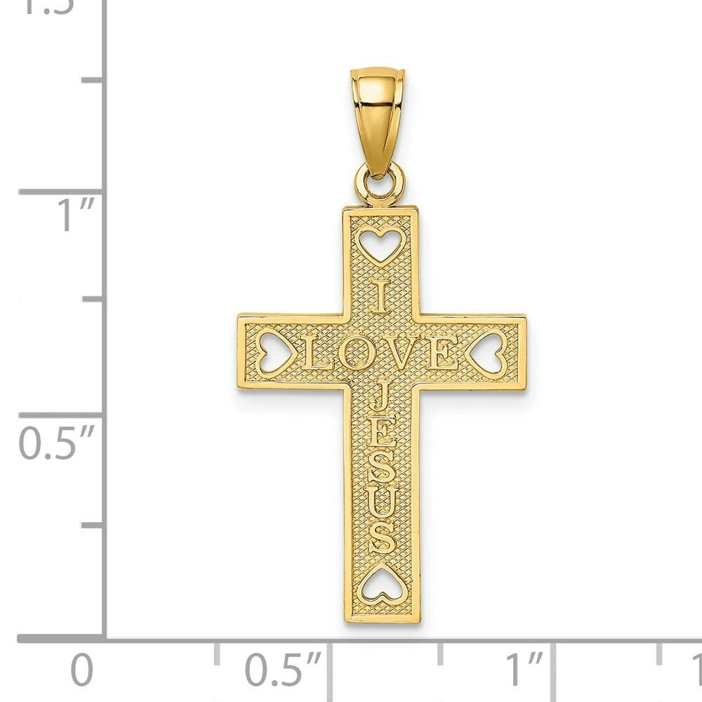 14K Yellow Gold I Love JESUS Cross With Hearts Charm Pendant
