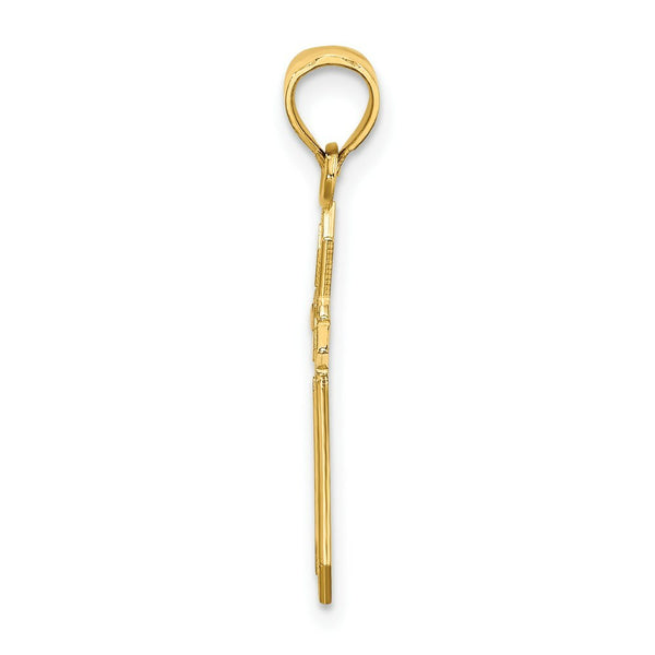 14K Yellow Gold With Engraved Edges Cross Charm Pendant
