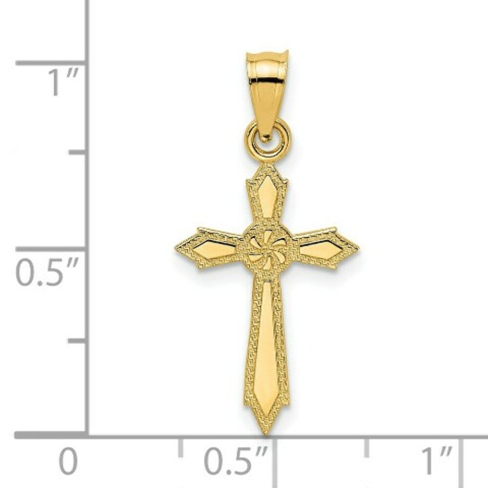 14K Yellow Gold With Engraved Edges Cross Charm Pendant