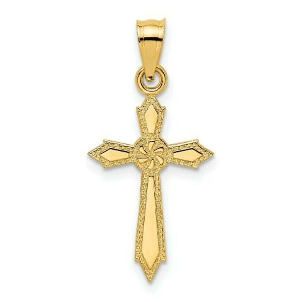 14K Yellow Gold With Engraved Edges Cross Charm Pendant