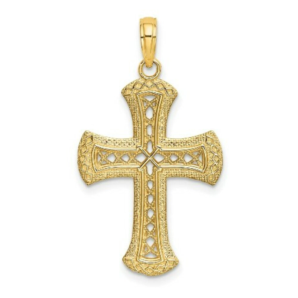 14K Yellow Gold Textured and Cut-Out Cross Charm Pendant