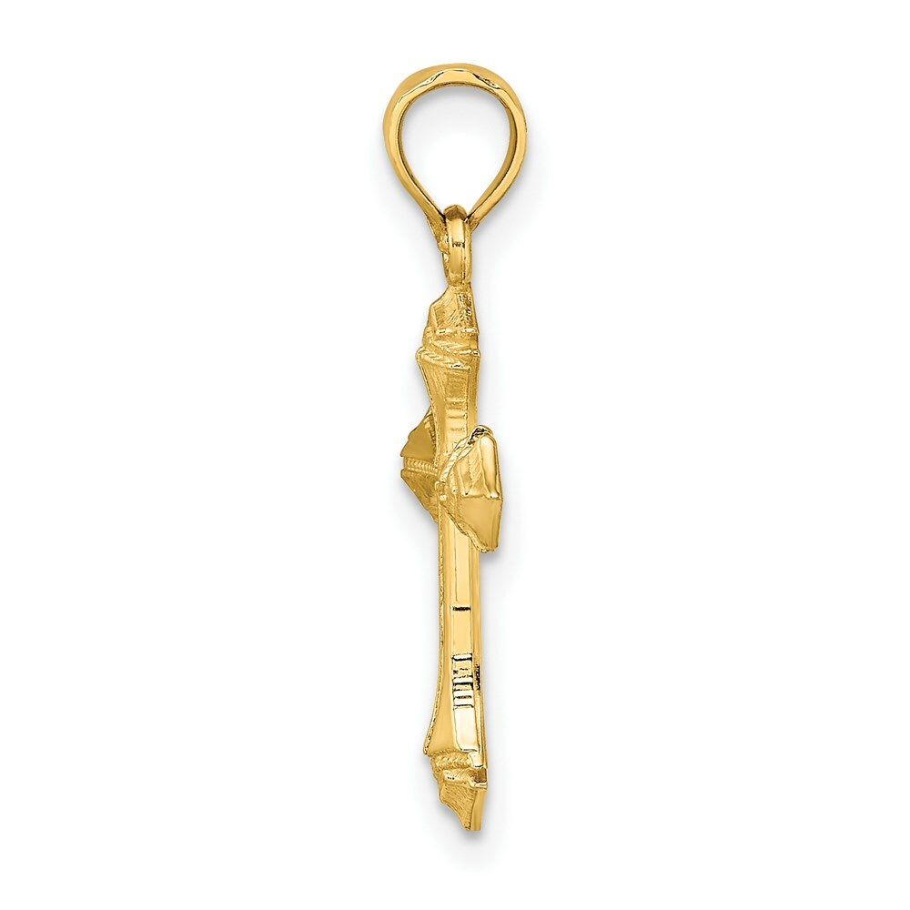 14K Yellow Gold Textured With Arrow Ends Cross Charm Pendant