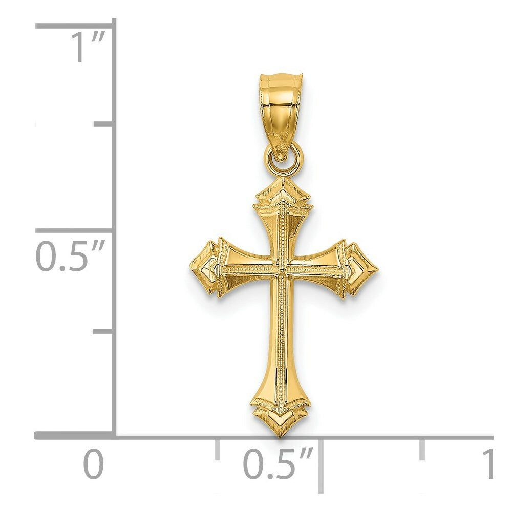 14K Yellow Gold Textured With Arrow Ends Cross Charm Pendant