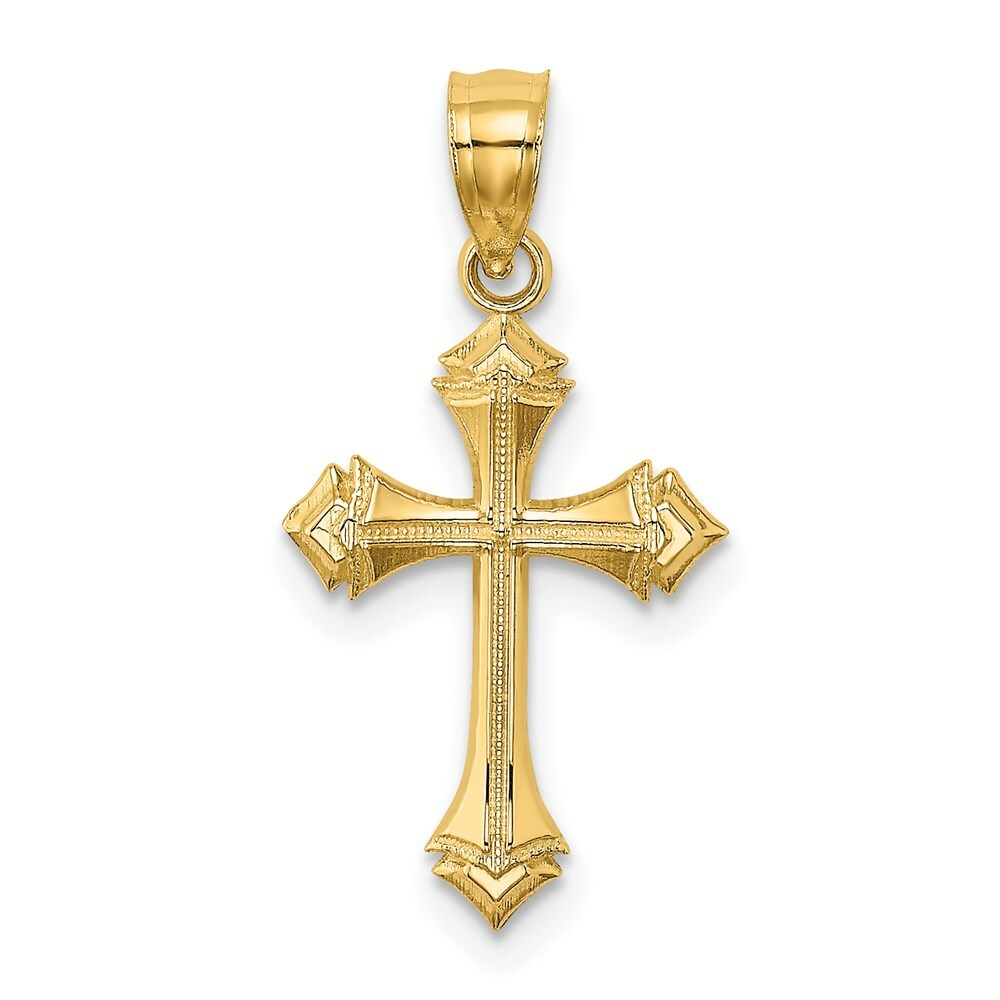 14K Yellow Gold Textured With Arrow Ends Cross Charm Pendant