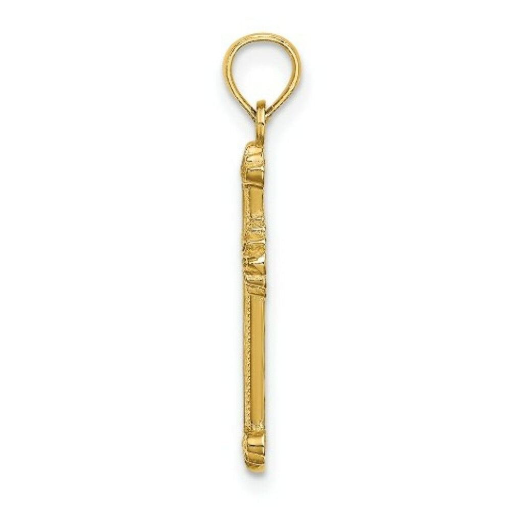 14K Yellow Gold Textured Leaves On Edges Cross Charm Pendant