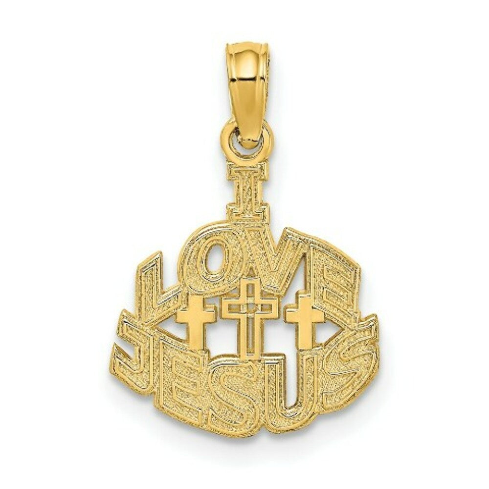 14K Yellow Gold I Love JESUS Cross Charm Pendant