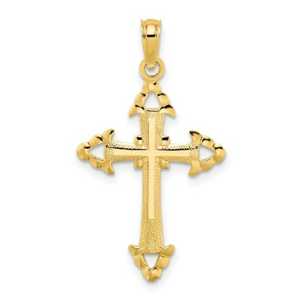 14K Yellow Gold Diamond-cut With Arrow Cross Charm Pendant