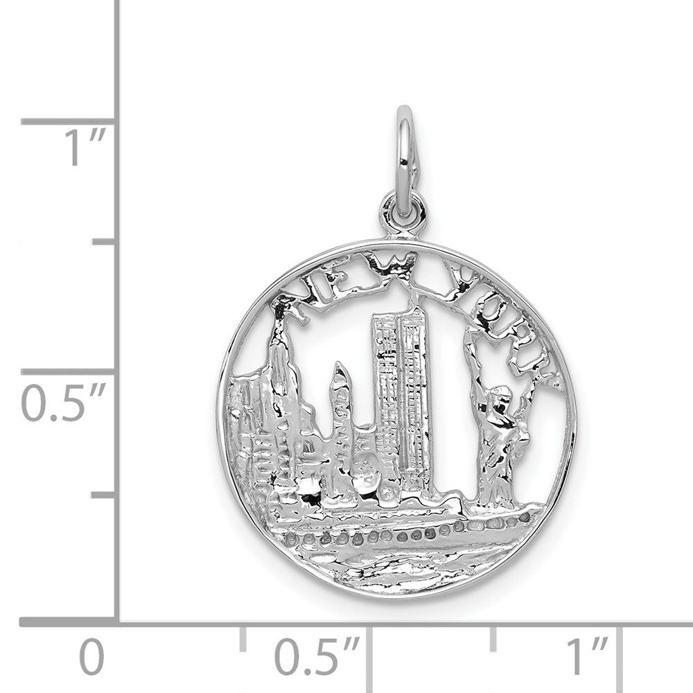 14K White Gold Solid Polished New York City in Disc Charm