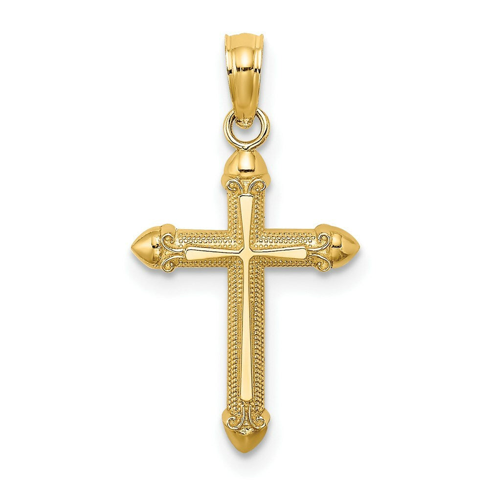 14K Yellow Gold Polished With Scroll Design Cross Charm Pendant