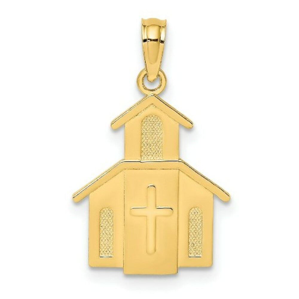14K Yellow Gold Church With Cross On Door Charm Pendant