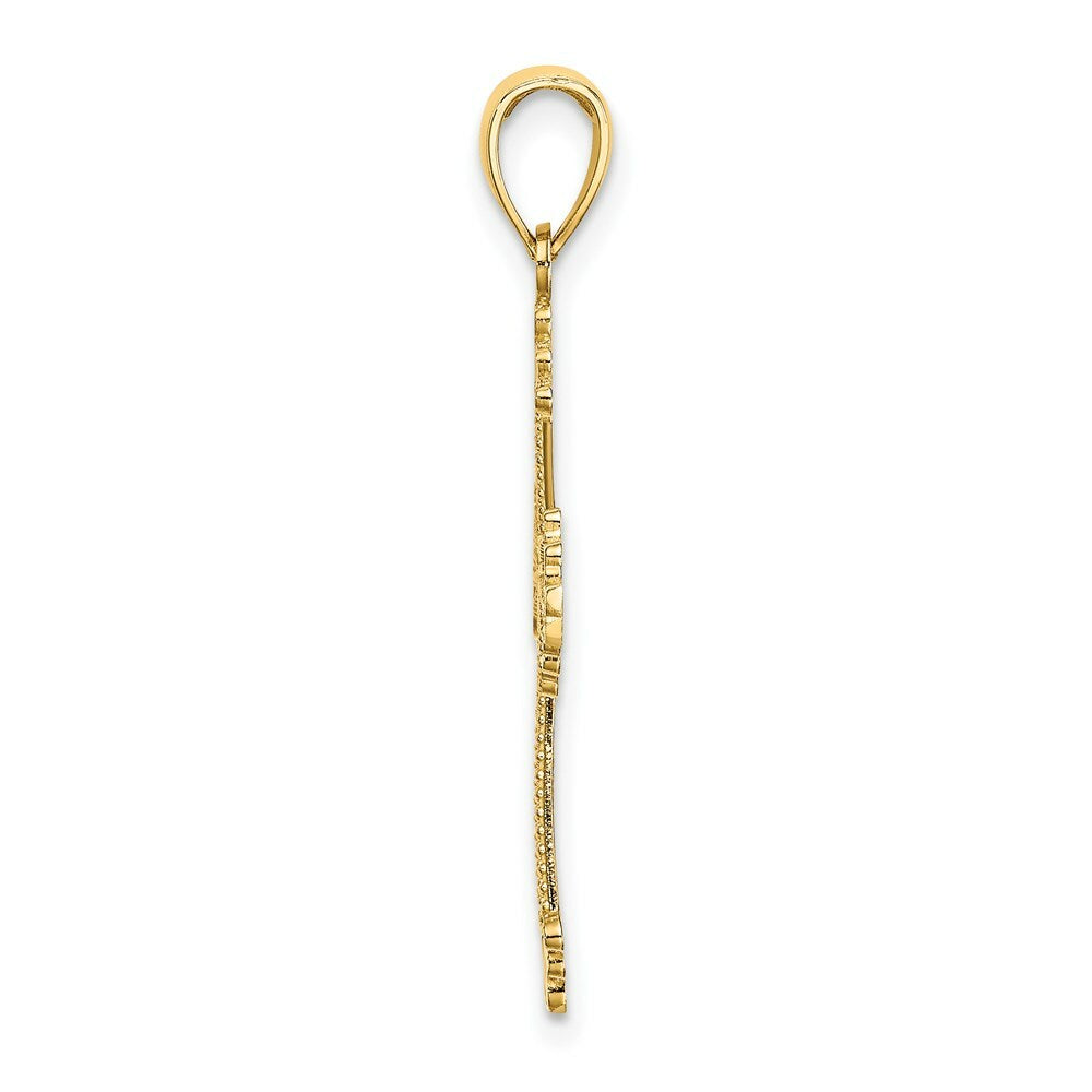 14K Yellow Gold Diamond-cut & Cut-Out Stripes With Heart in Center Cross Charm Pendant