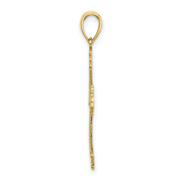 14K Yellow Gold Diamond-cut & Cut-Out Stripes With Heart in Center Cross Charm Pendant