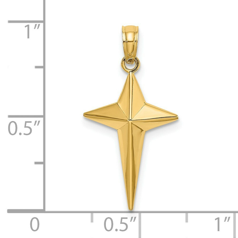14K Yellow Gold 2-D Polished Triangle Tipped Cross Charm Pendant