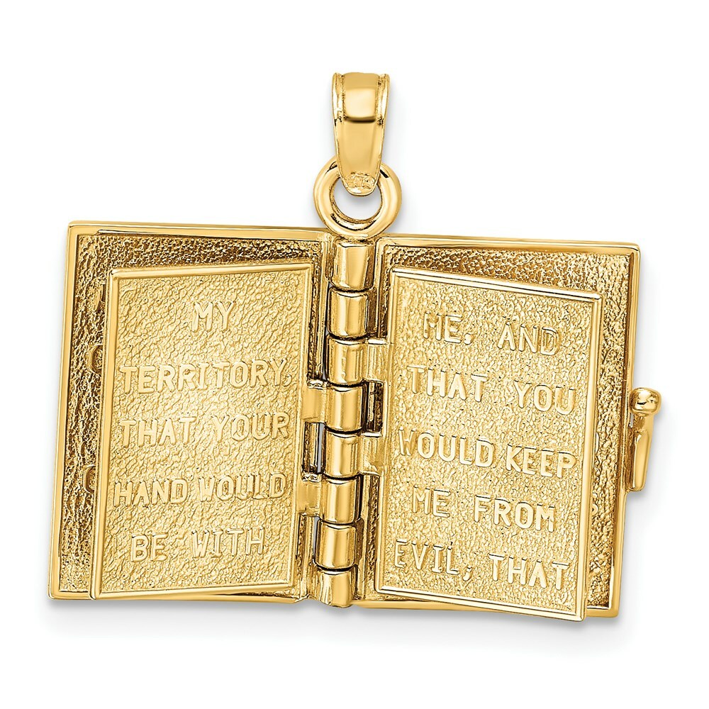 14K Yellow Gold 3-D With Moveable Pages Prayer Of Jabez Book Charm Pendant