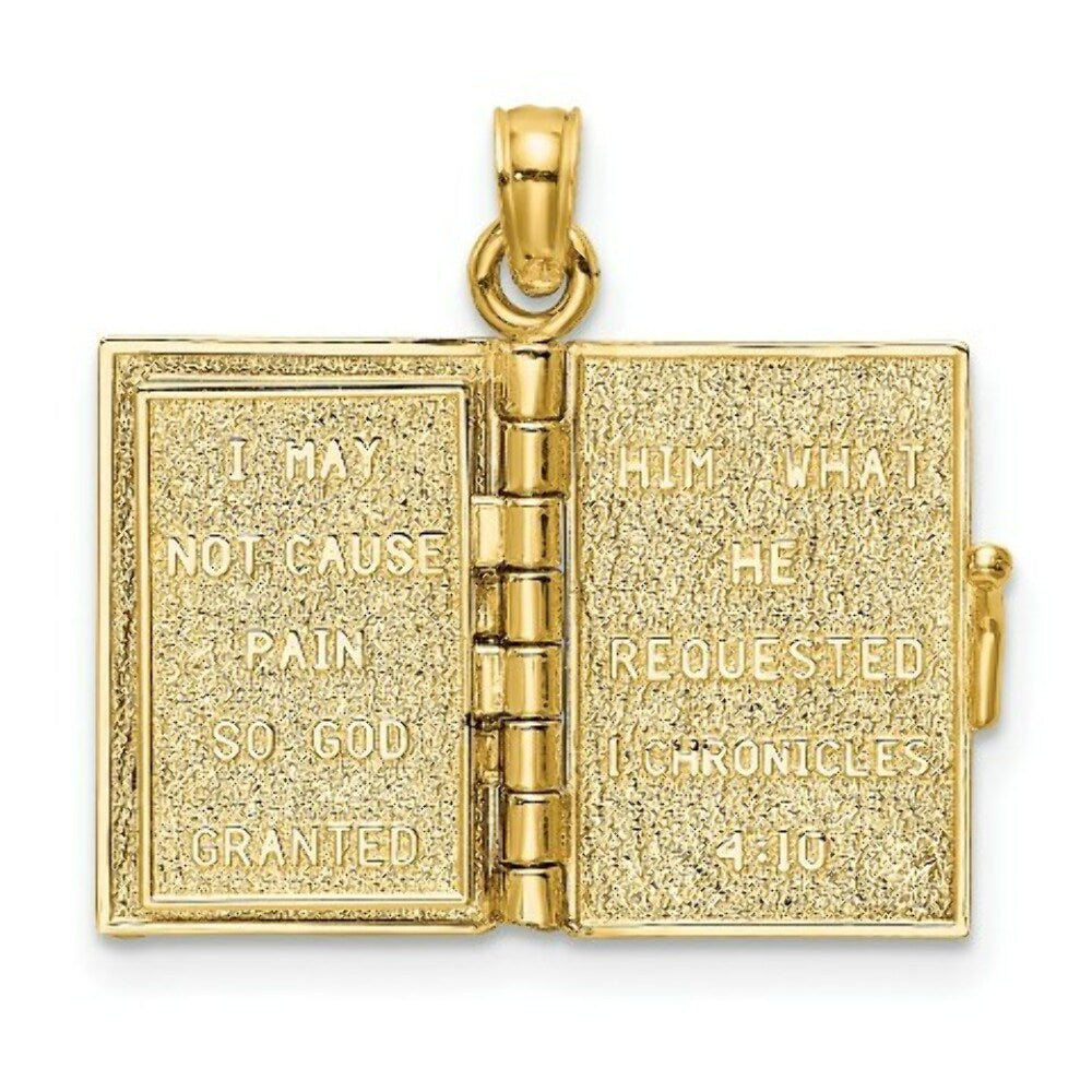 14K Yellow Gold 3-D With Moveable Pages Prayer Of Jabez Book Charm Pendant