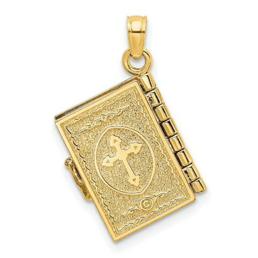 14K Yellow Gold 3-D With Moveable Pages Prayer Of Jabez Book Charm Pendant