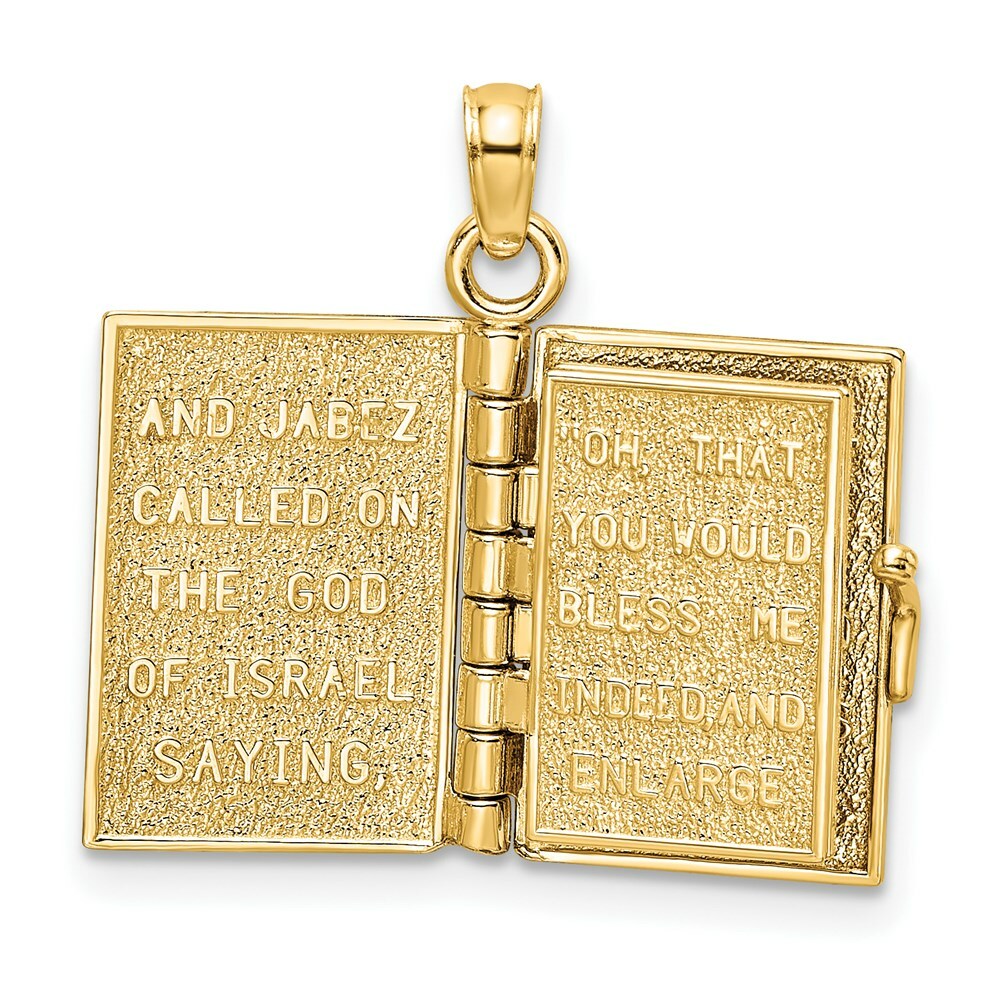 14K Yellow Gold 3-D With Moveable Pages Prayer Of Jabez Book Charm Pendant