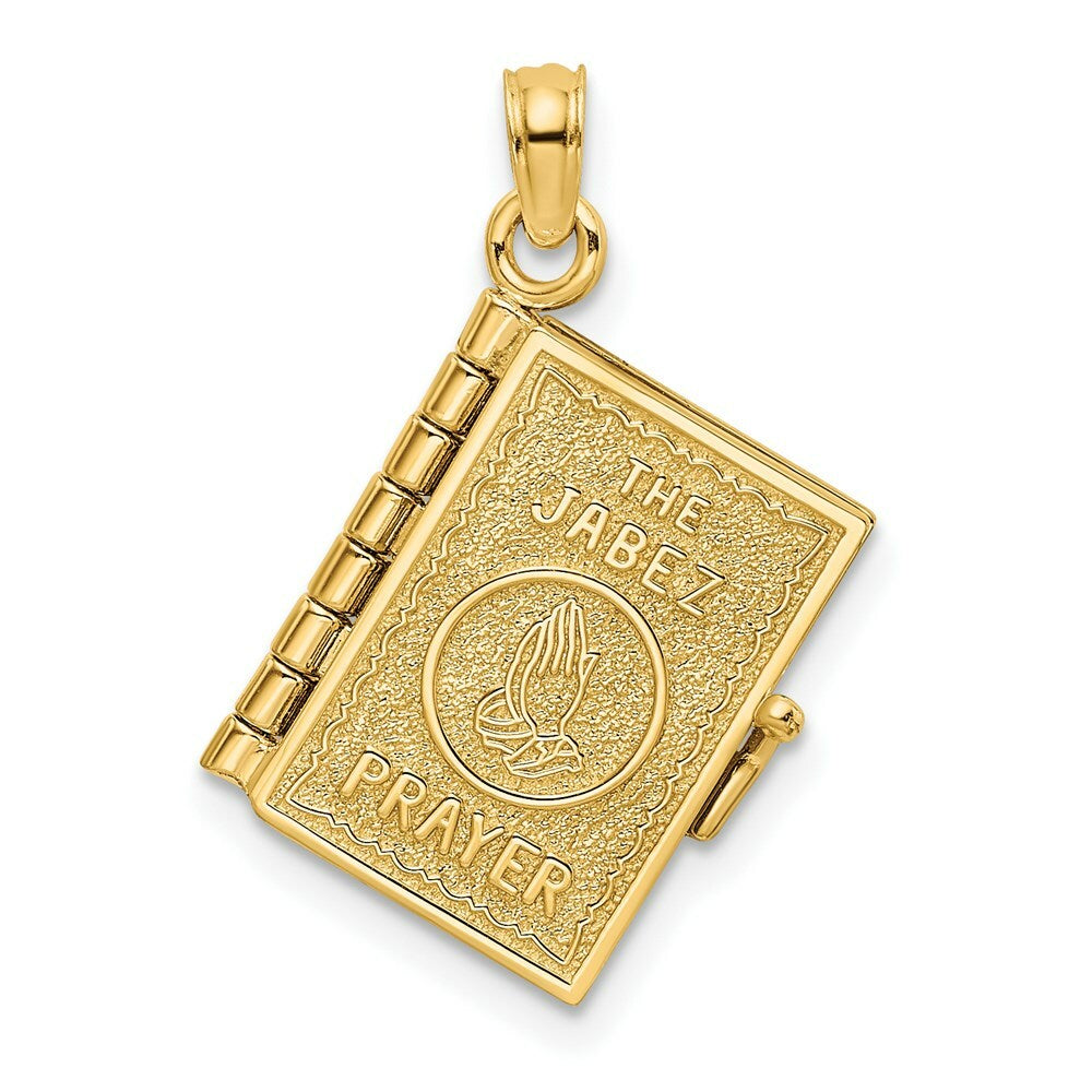 14K Yellow Gold 3-D With Moveable Pages Prayer Of Jabez Book Charm Pendant