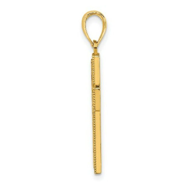14K Yellow Gold Block Cross Charm Pendant