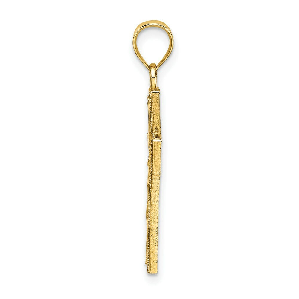 14K Yellow Gold Diamond-cut Block Cross Charm Pendant