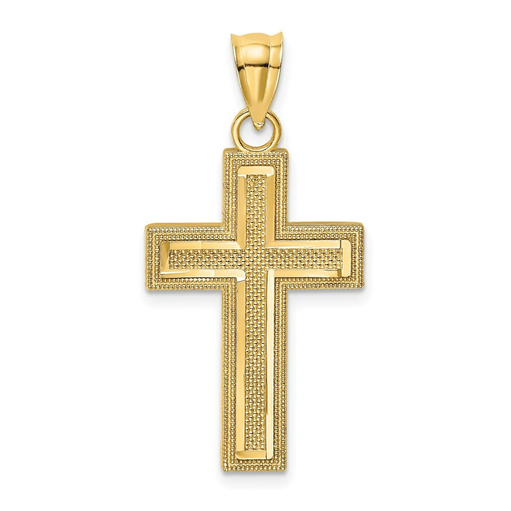 14K Yellow Gold Diamond-cut Block Cross Charm Pendant