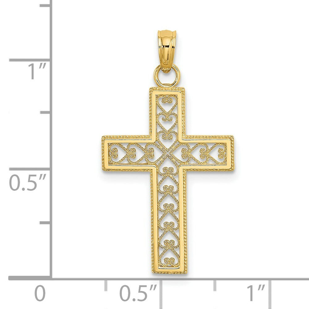 14K Yellow Gold Filigree Beaded Outline Cross Charm Pendant