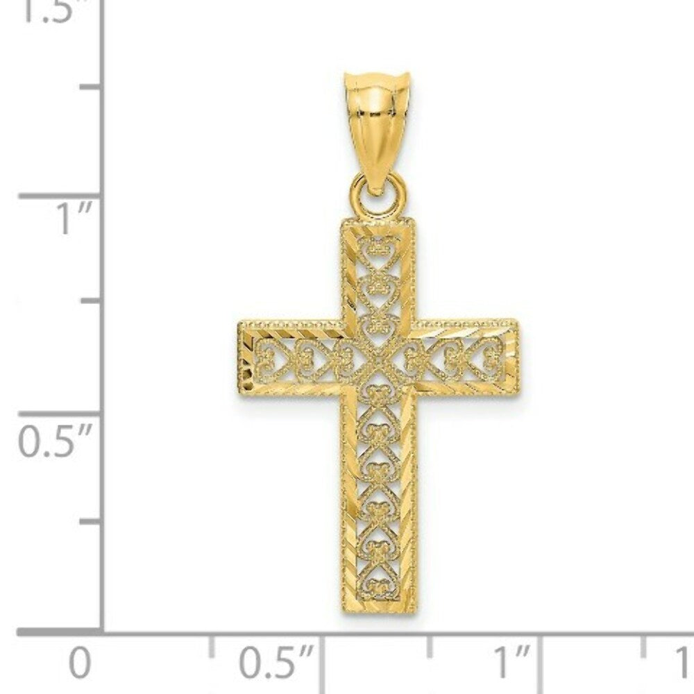 14K Yellow Gold Diamond-cut EDGE & FILIGREE CENTER Cross Charm Pendant