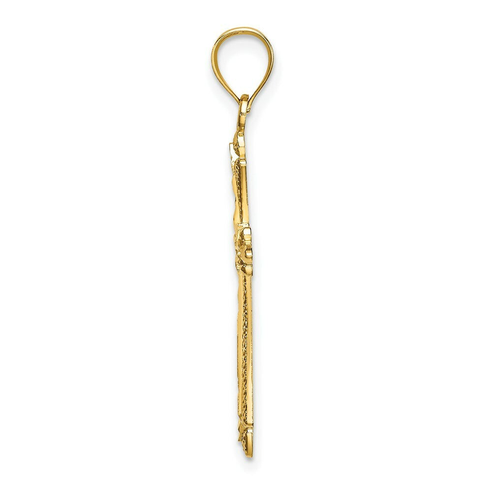 14K Yellow Gold Diamond-cut Cross With Fancy Edges Charm Pendant