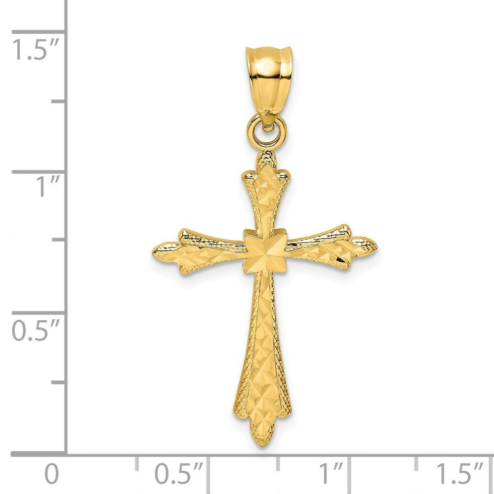 14K Yellow Gold Diamond-cut Cross With Fancy Edges Charm Pendant