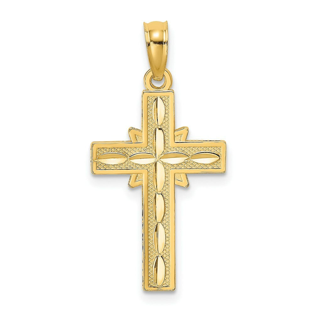 14K Yellow Gold Diamond-cut Etched Cross Charm Pendant