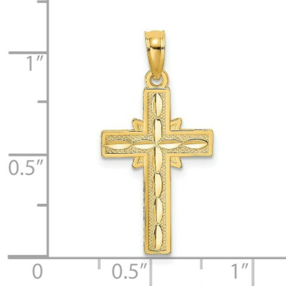 14K Yellow Gold Diamond-cut Etched Cross Charm Pendant