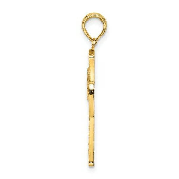 14K Yellow Gold Diamond-cut With Satin Edge Latice Cross Charm Pendant