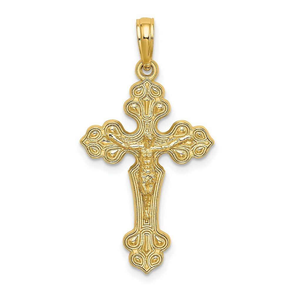 14K Yellow Gold Crucifix With FANCY TIPS Charm Pendant