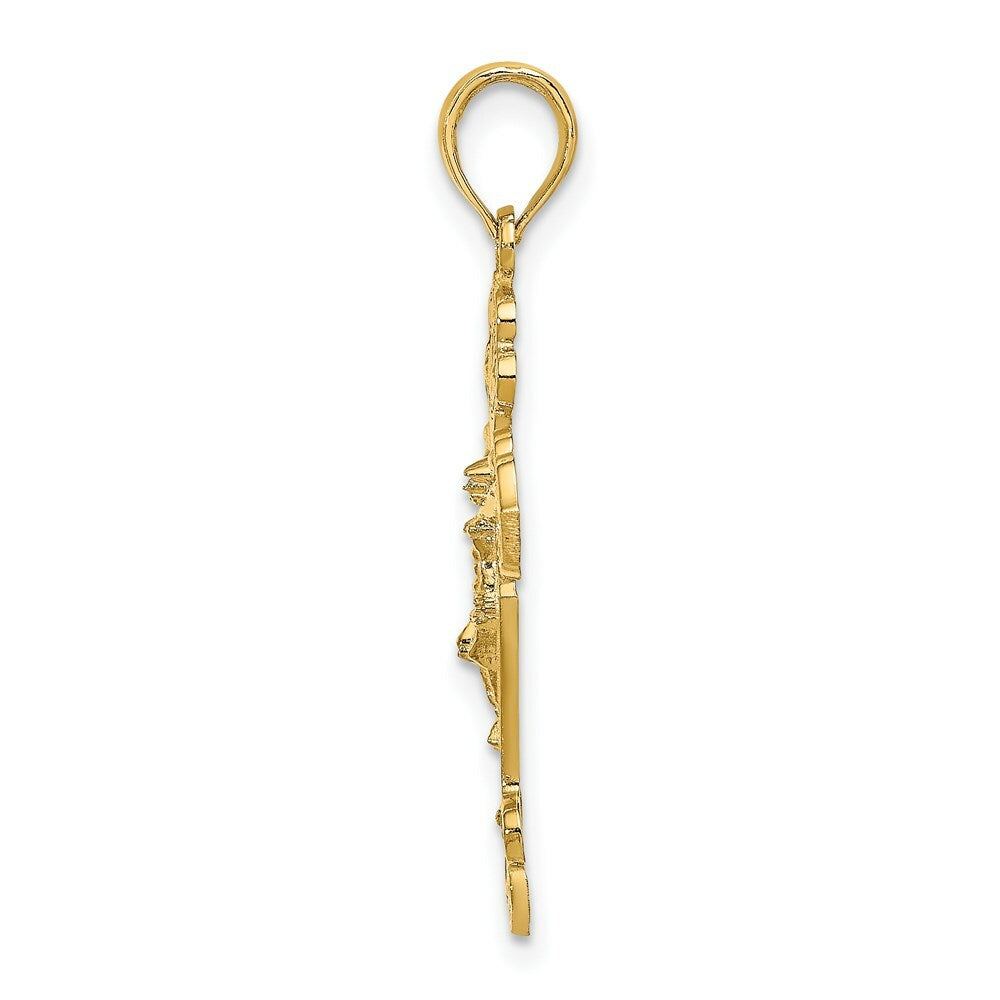 14K Yellow Gold Diamond-cut Crucifix with Fancy Tips Charm Pendant