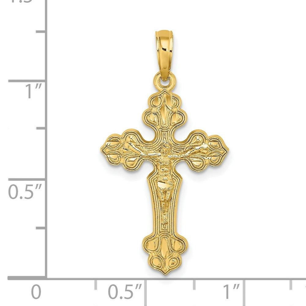 14K Yellow Gold Diamond-cut Crucifix with Fancy Tips Charm Pendant