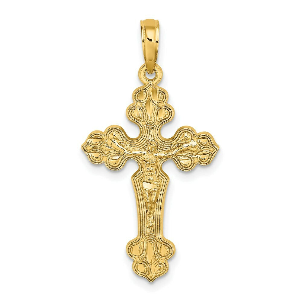 14K Yellow Gold Diamond-cut Crucifix with Fancy Tips Charm Pendant