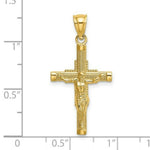 Load image into Gallery viewer, 14K Yellow Gold Beaded Accent With Cross Behind Crucifix Charm Pendant

