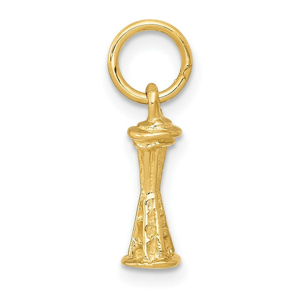 14K Yellow Gold Solid Polished 3-D Seattle Space Needle Charm