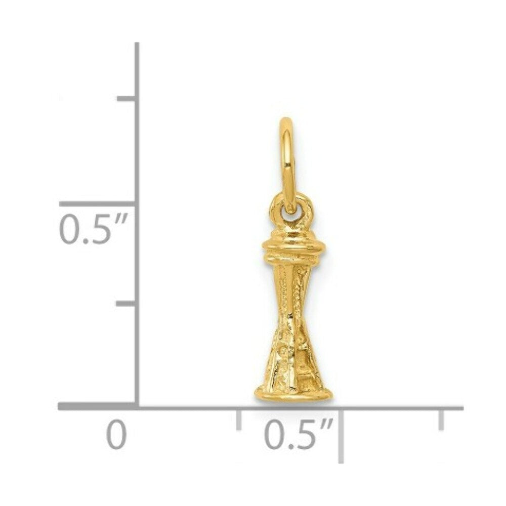 14K Yellow Gold Solid Polished 3-D Seattle Space Needle Charm