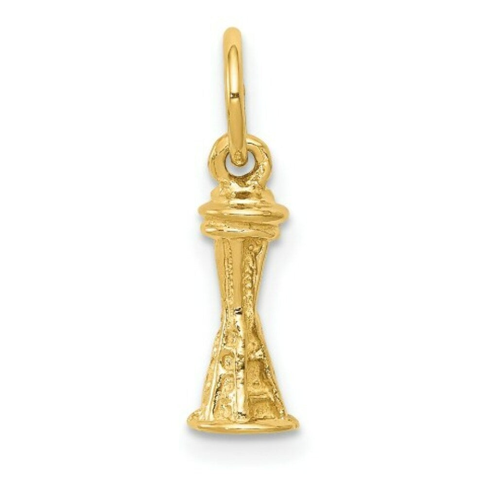 14K Yellow Gold Solid Polished 3-D Seattle Space Needle Charm