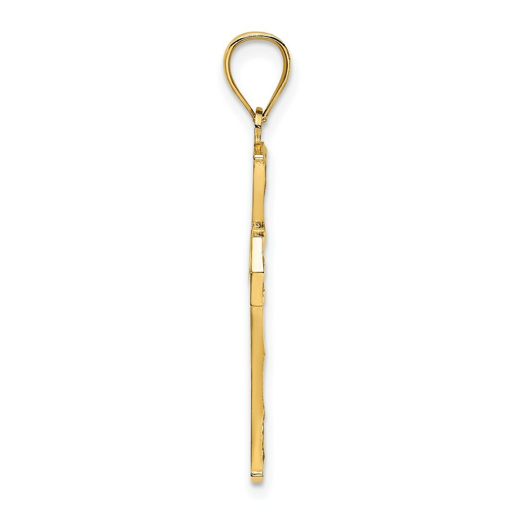 14K Yellow Gold Beaded Cross Charm Pendant